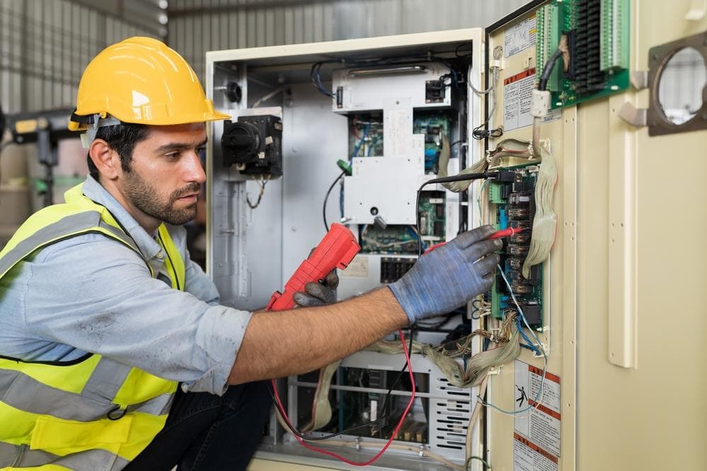 Male,Electrician,Worker,Checking,,Repair,,Maintenance,Operation,Electric,System,In