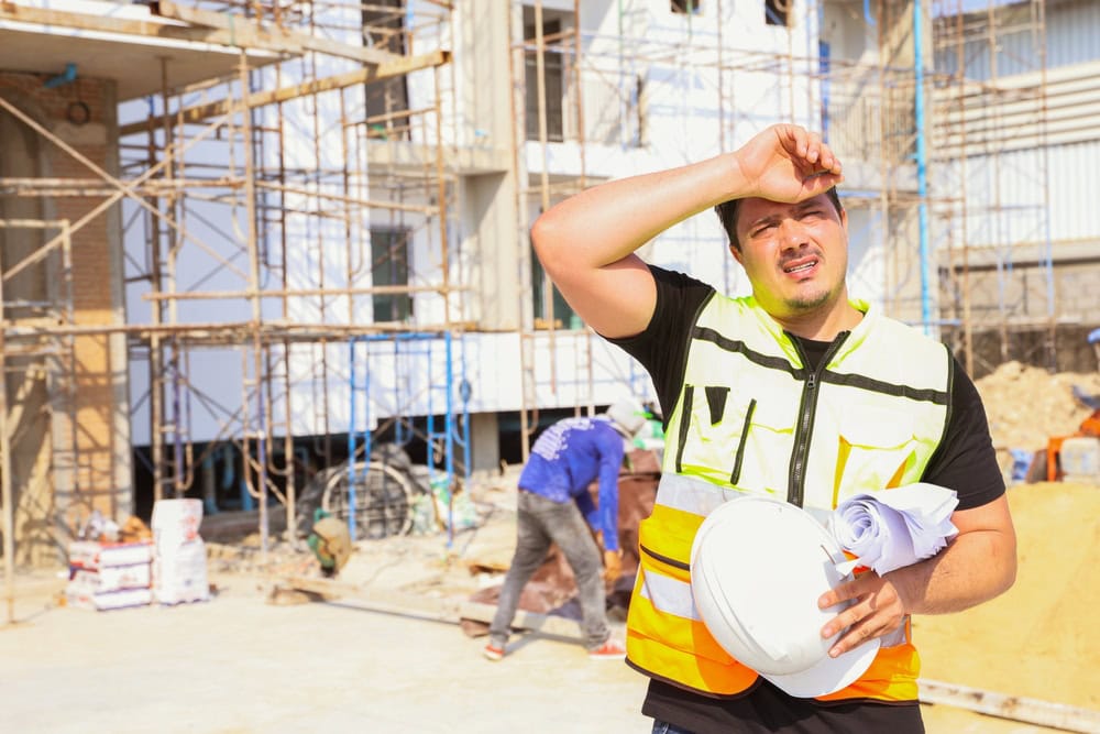 Foreman,Working,Outdoors,Condominium,Construction,Project,Exhausted,From,The,Hot